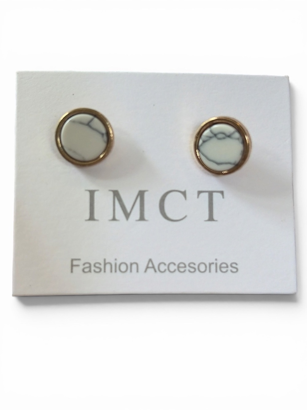 White Marble Effect & Gold Halo Stud Earrings